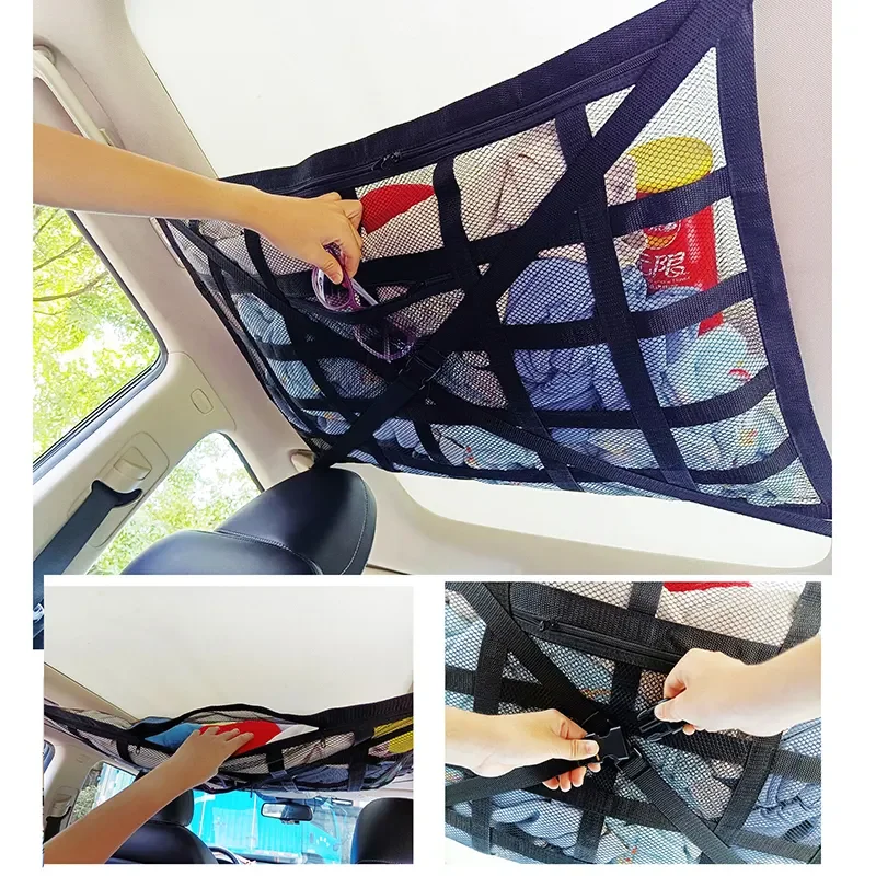 Car Roof Storage Bag Interior Cargo Net Breathable Mesh Bag Car Ceiling Storage Net Pocket Auto Stowing Tidying Accessories