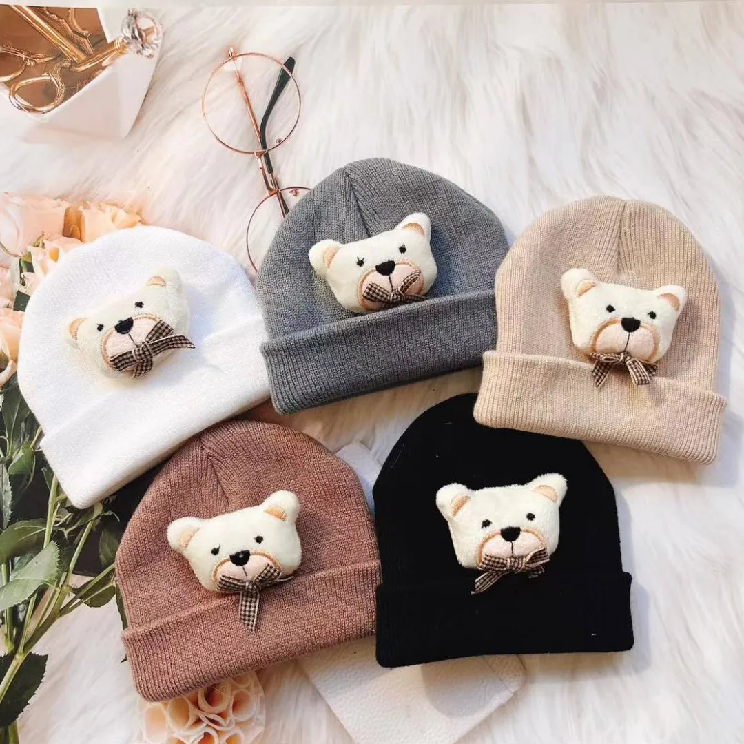 New Korean Cartoon Bear Baby Hat Knitted Baby Boys Girls Hat Winter Warm Cute Animals Toddler Kids Cap Beanies Bonnet 모자