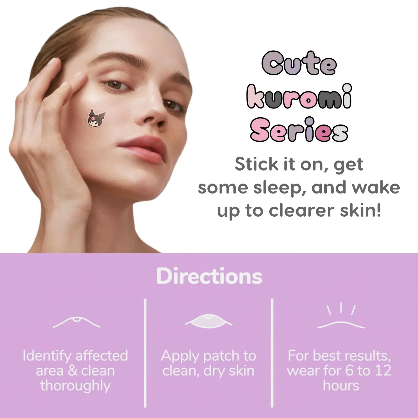 40/100PCS  Adorable Cartoon Kuromi Soft Zit Cover Stickers, Clear Hydrogel Facial Spot Patches view 4