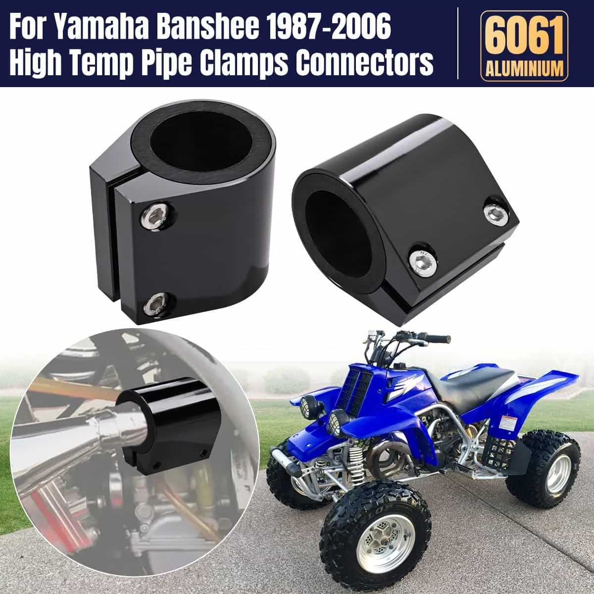 2pcs High Temp Pipe Clamps Silver Black Connectors Exhaust Pipe Clamp Set Billet CNC Aluminum For Yamaha Banshee 350 1987-2006