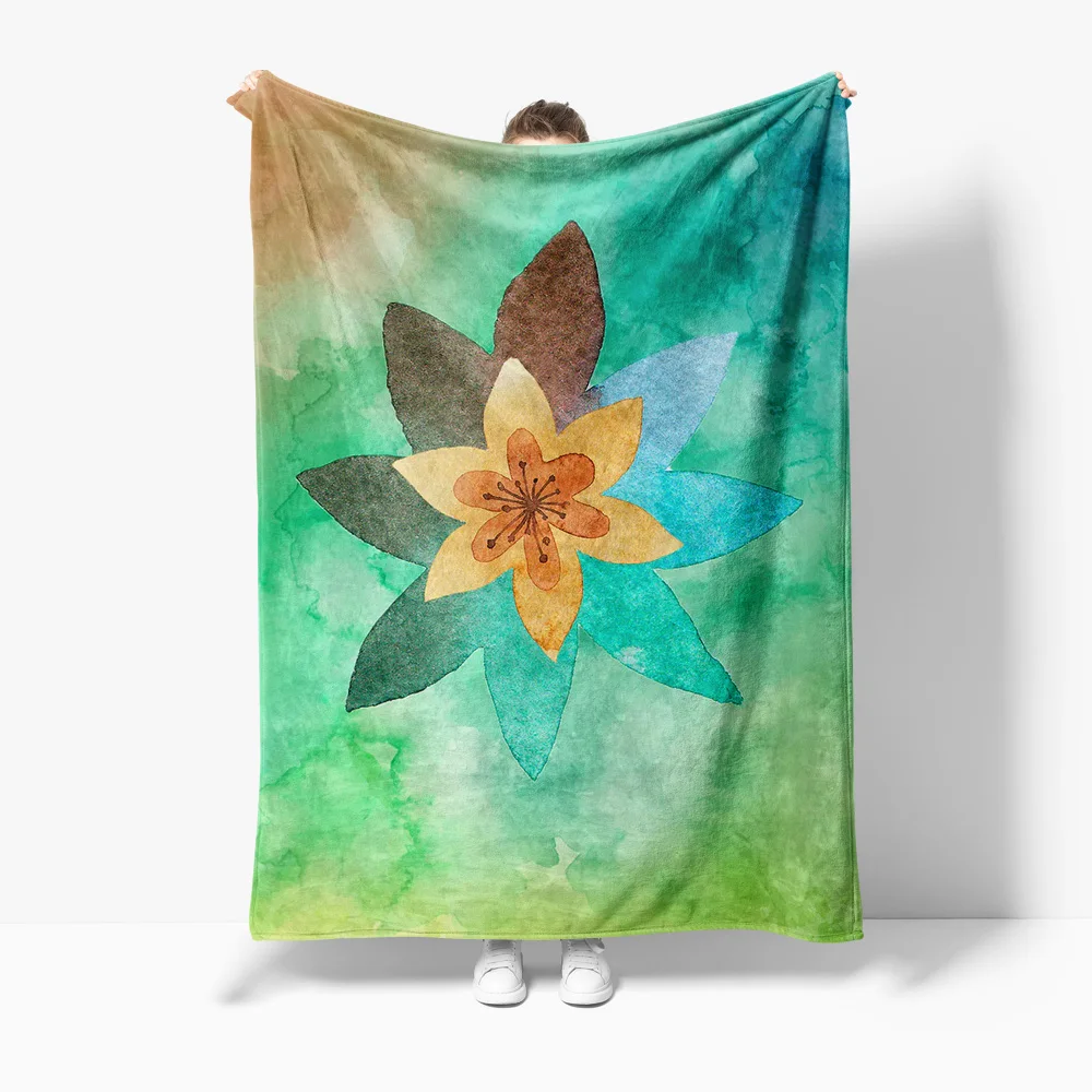 

Флисовое одеяло с акварельным цветочным принтом, абстрактное бирюзовое, синее, зеленое, с цветочным принтом, одеяло для дивана-кровати, дивана, подарок