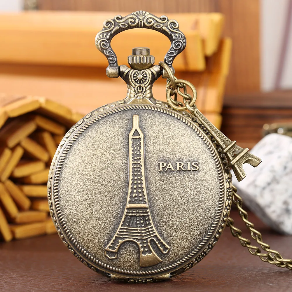 Vintage Paris Famous Scenic Spot Pocket Watch Steampunk Pendant Necklace Watch Accessory Exquisite Collectibles Male Female Gift