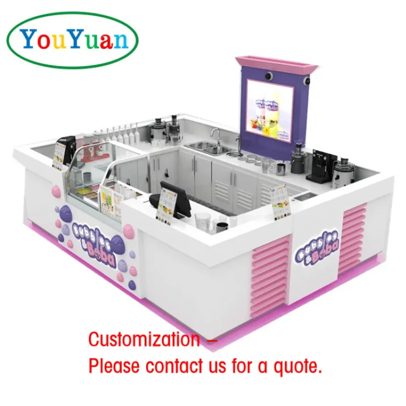 

custom.Wooden Bubble Tea Kiosk Mall Counter Design Fruit Kiosk Bubble Tea Shop Furniture