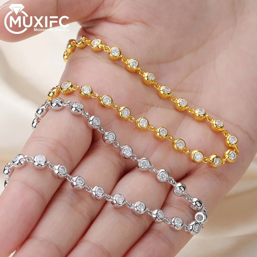 MUXIFC Bubble Full Moissanite Tennis Necklace 925 Sterling Silver Plated 18k Hip Hop Chain for Women GRA Certified Fine Jewelry