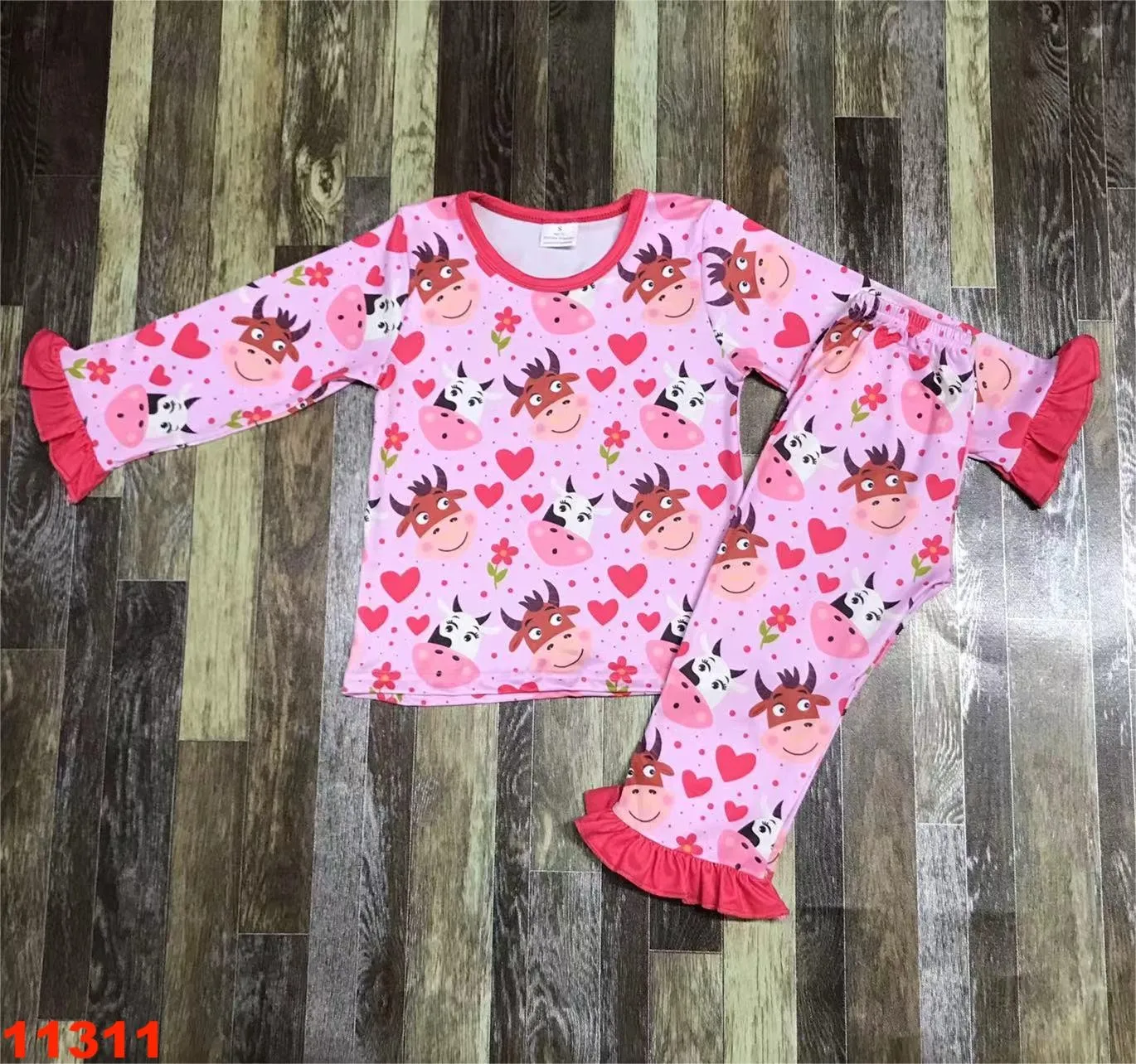 Boy Valentine's day  girls pajamas set long cotton childrens love romantic pajamas 0-16 years old