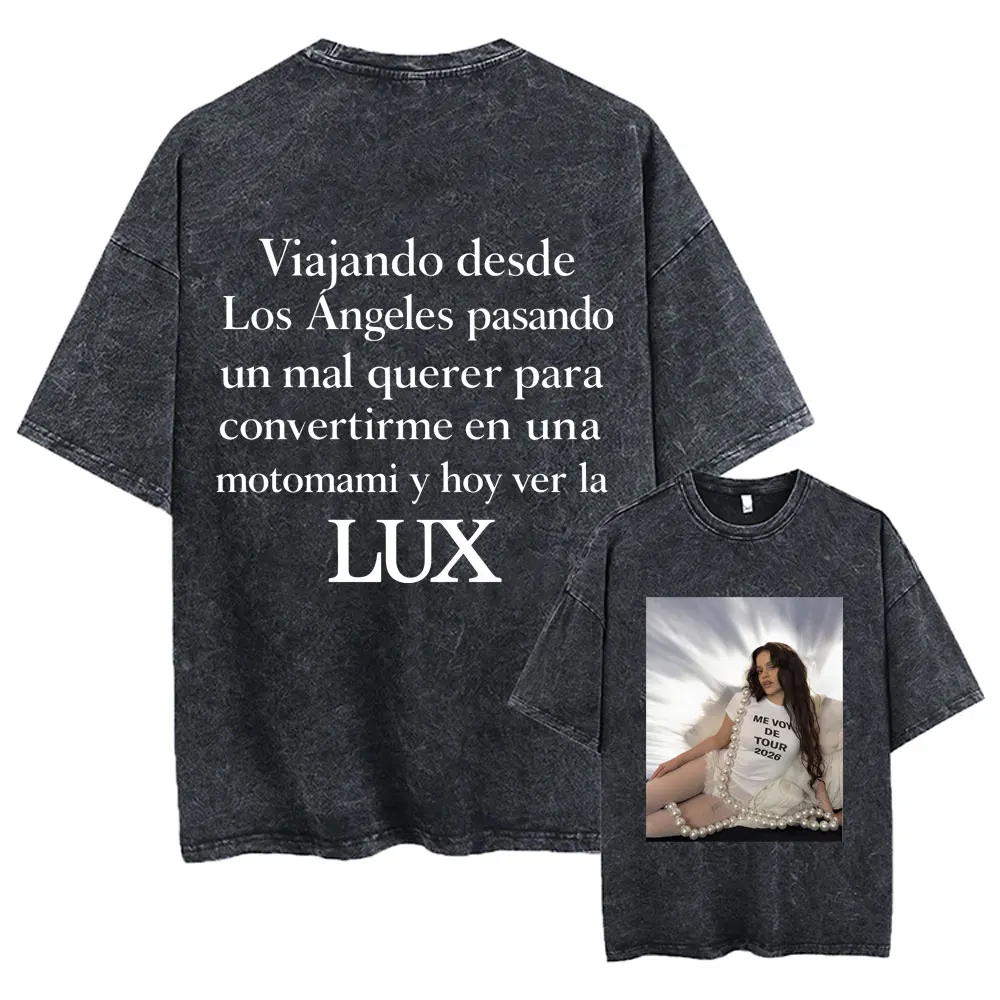 

Washed Vintage Rosalia Lux Me Vov De Tour 2026 T-shirt Men Women Fashion Pop Music T Shirts Oversized Short Sleeve Streetwear