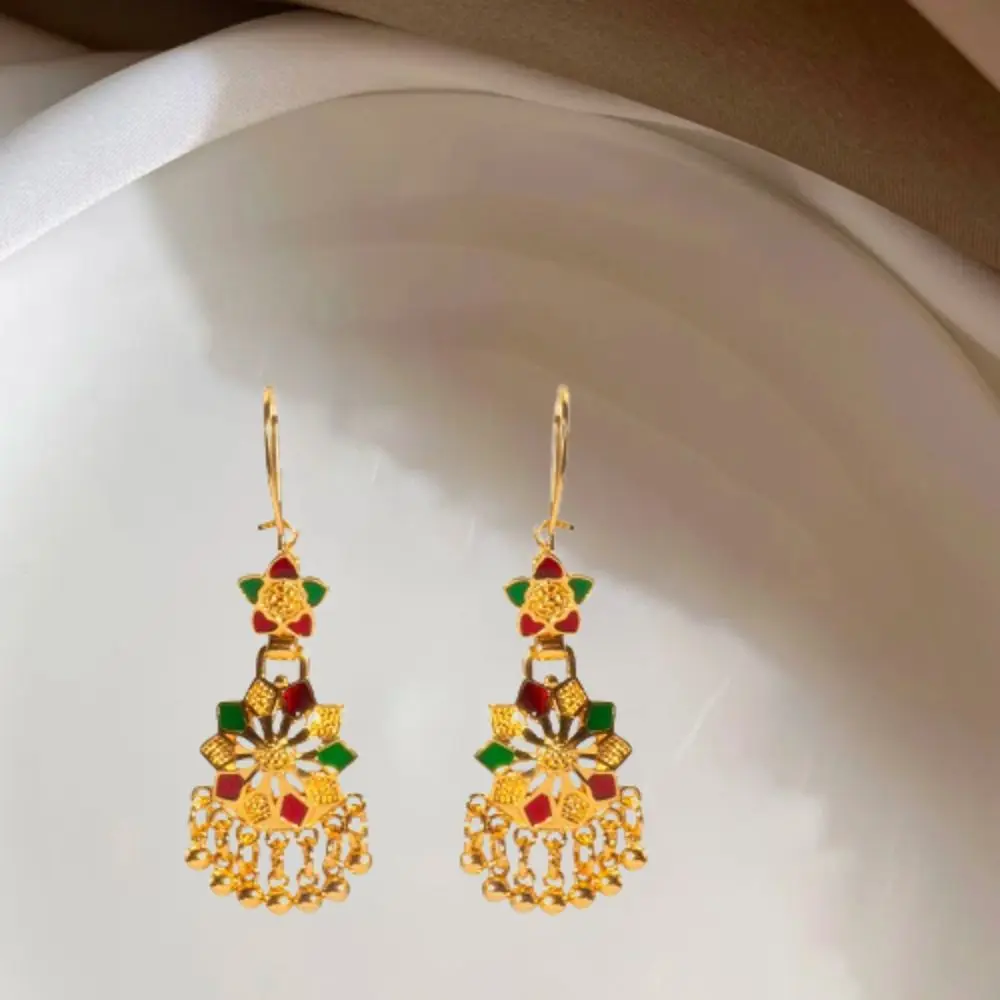 Festivals Luxury Tassle Drop Earrings Gifts Ethnic Style Gold Color Dangle Earring Dubai India Style Brass Dubai Jewelry Women