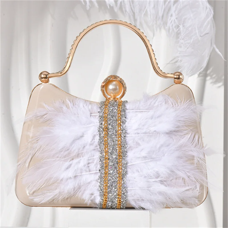 

2025 New Feather Evening Bags Fur BlingParty Dinner Wallets With Chain Mini Banquet Purse For Ladies Drop Shipping