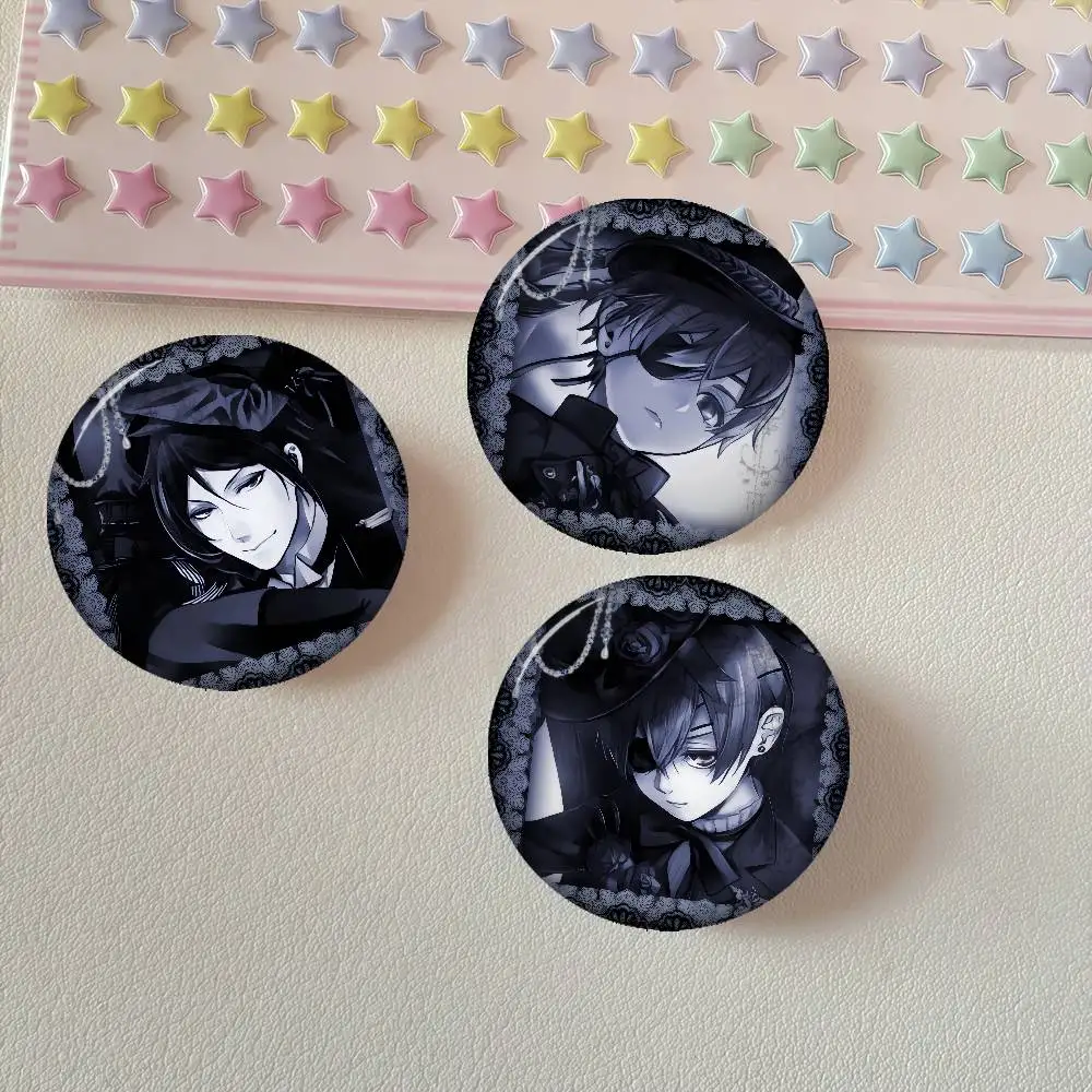 Anime Black Butler horror   Cartoon Brooches Anime Badge Round Handmade Brooch Lapel Pins Jewelry For Backpack Clothes Gifts