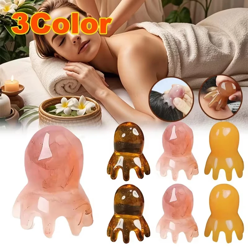 Resin Octopus Massage Comb Head Meridian Scraping Scalp Massage Brush Acupuncture SPA Gua Sha Massage Comb for Fatigue Relief