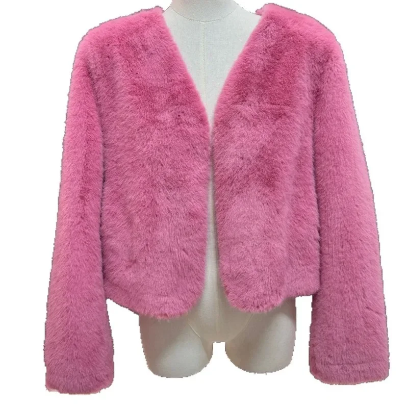 Cappotti invernali in pelliccia di visone sintetica da donna Nuova giacca a maniche lunghe con scollo a V Stili corti femminili Cappotto caldo addensato allentato Abbigliamento invernale