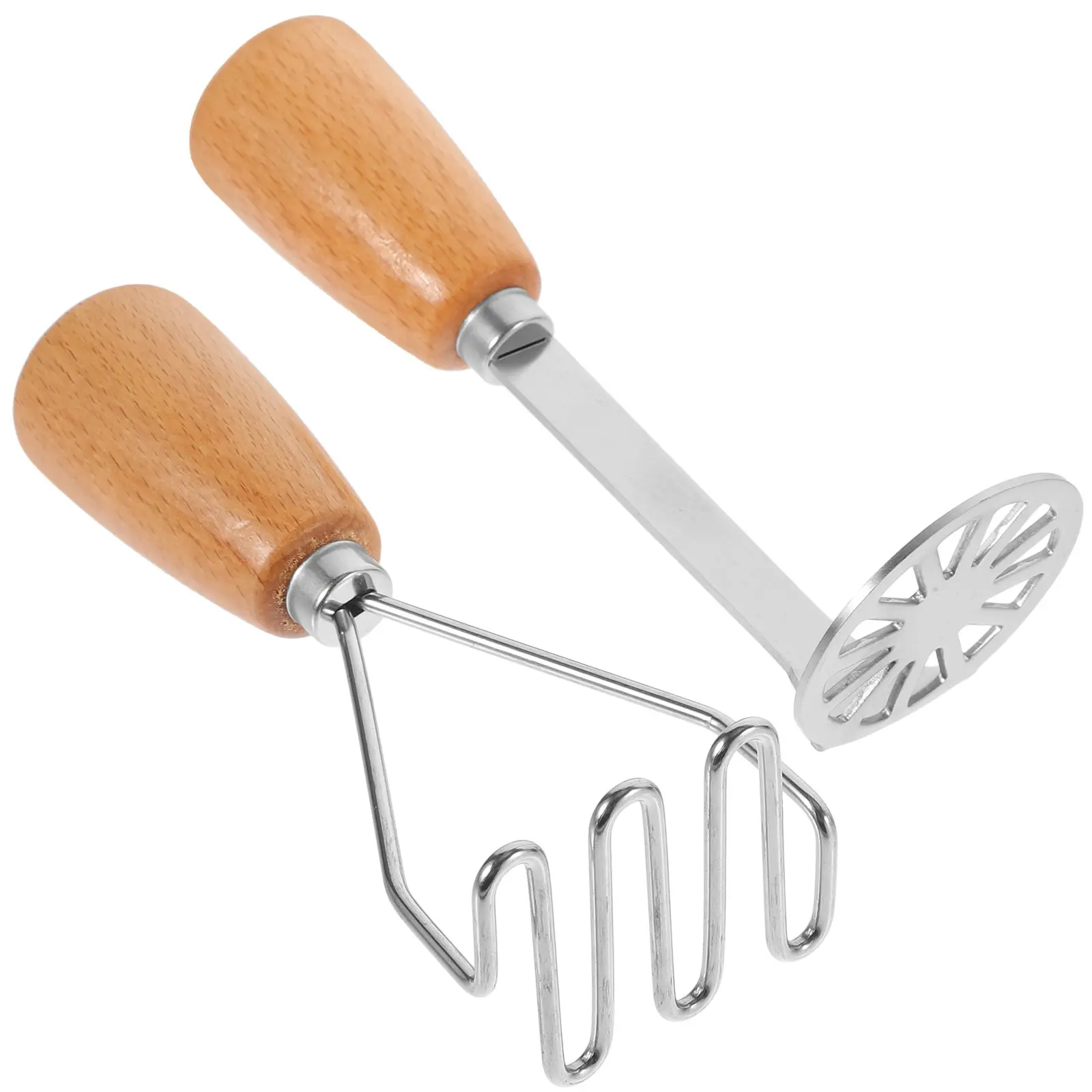 

2Pcs Premium Stainless Steel Potato Masher Wooden Handle Effortless Mashing Tool for Potatoes Carrots Pumpkins Baby Food Kitchen