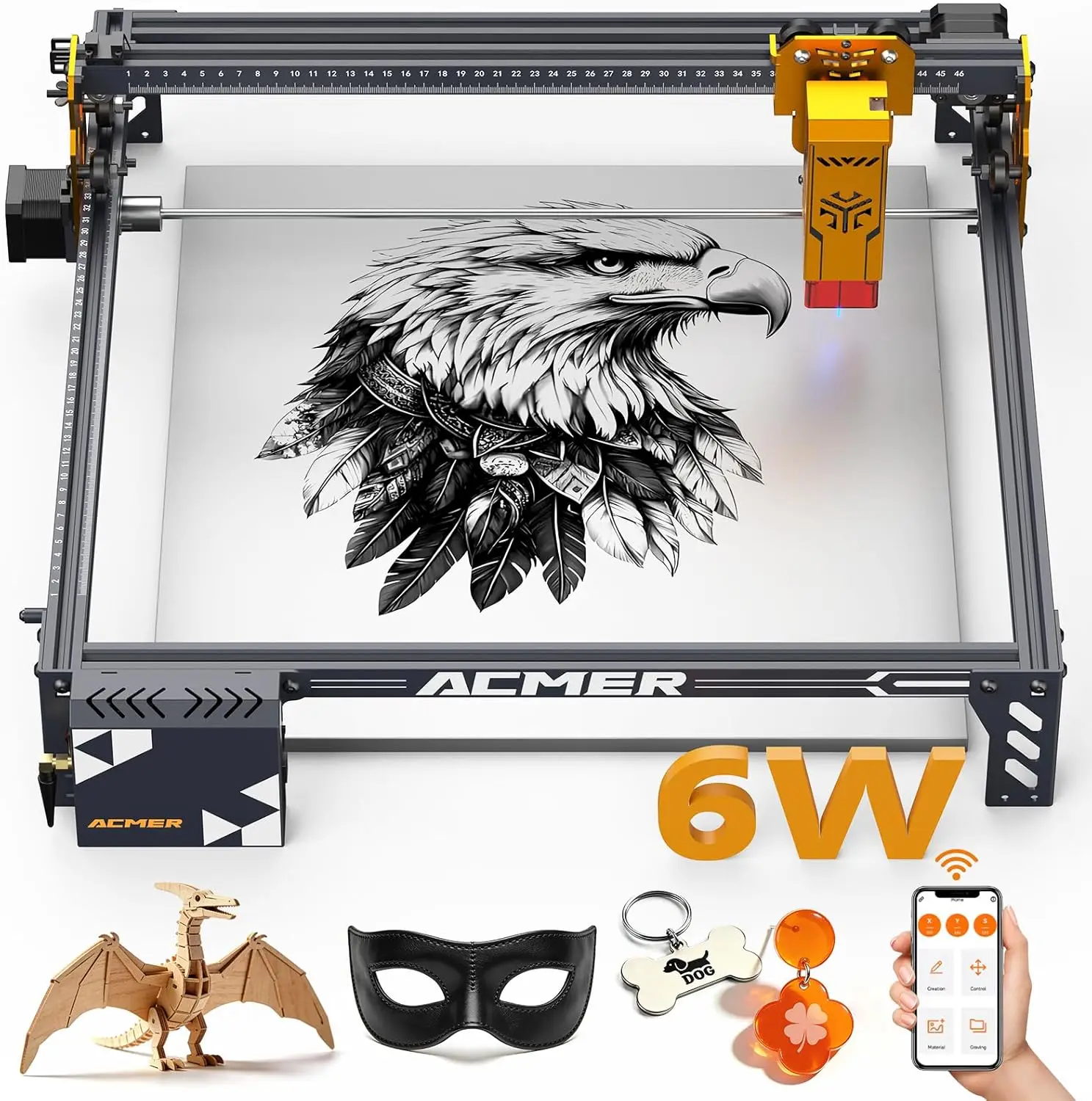 

Acmer Laser Engraver Machine, P1 S Pro 6W(6000mW) Cutting Machine 380x370mm Large Area, WiFi Control, Engraves Wood Acrylic Leat