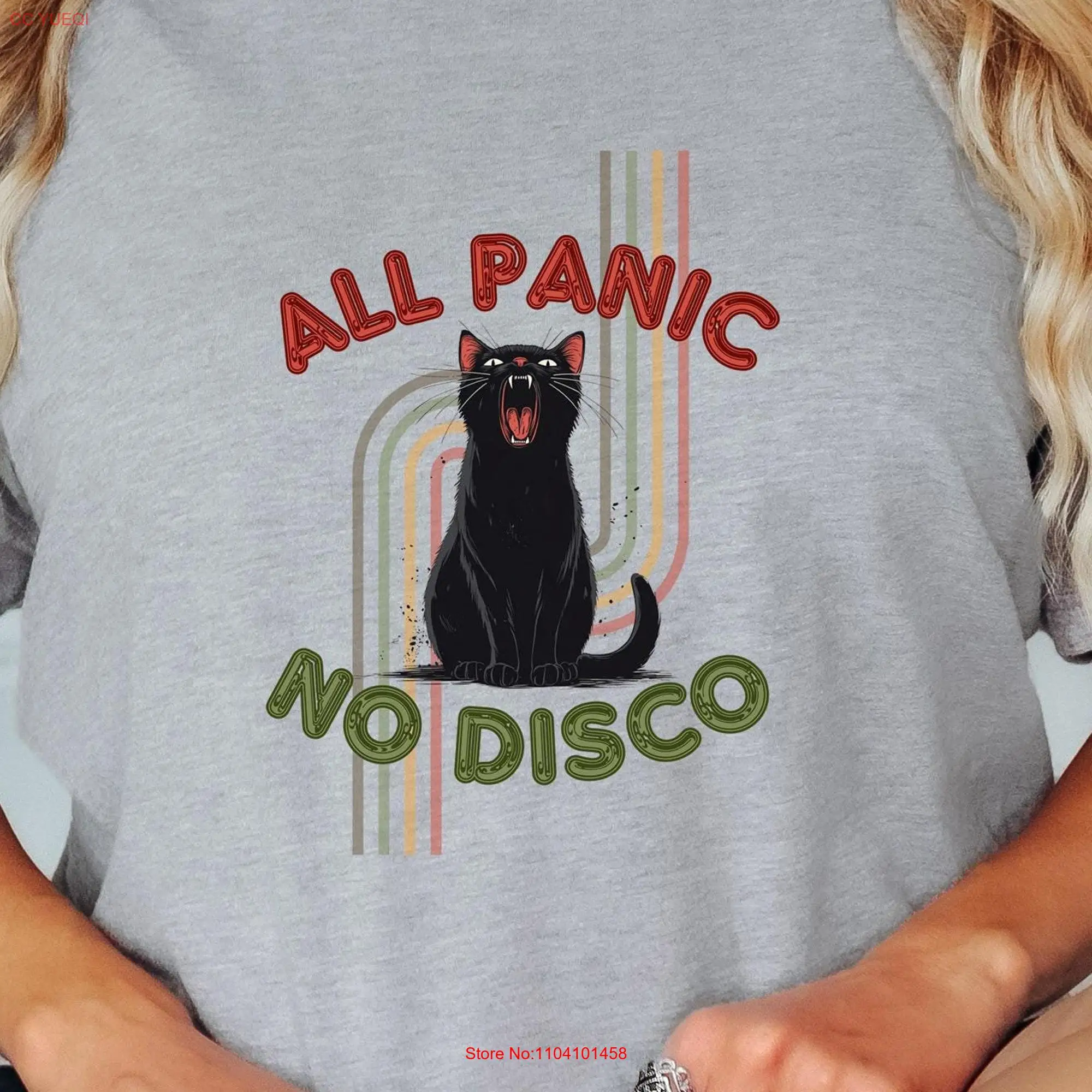 All Panic No Disco T Shirt Funny Cat Bella Canvas 3001 Perfect for Music Lovers Idea long or short sleeves