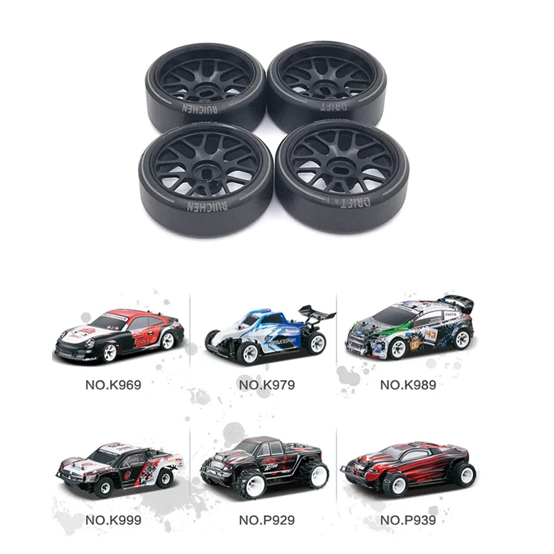 4Pcs Metal Wheel Rim Hard Plastic Drift Tire Tyres For Wltoys 284131 K969 K989 P929 Mini-Z 1/28 RC Car Upgrades Parts