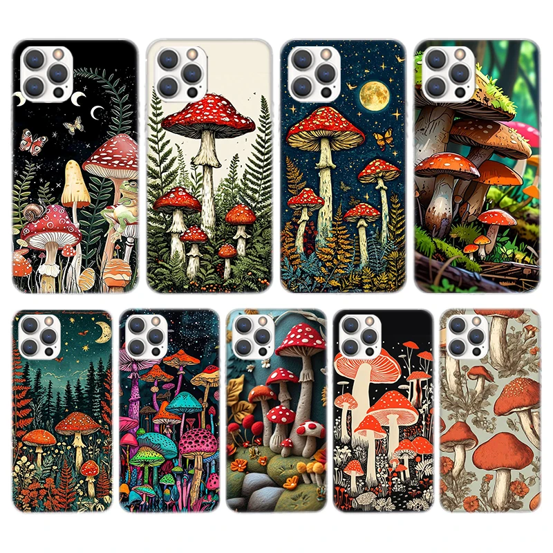 Colorful Mushroom Silicon Phone Case for Apple iPhone 16 15 Pro Max 14 11 13 Plus 12 Mini 7 8 + X XS SE 16Pro Cover Shell