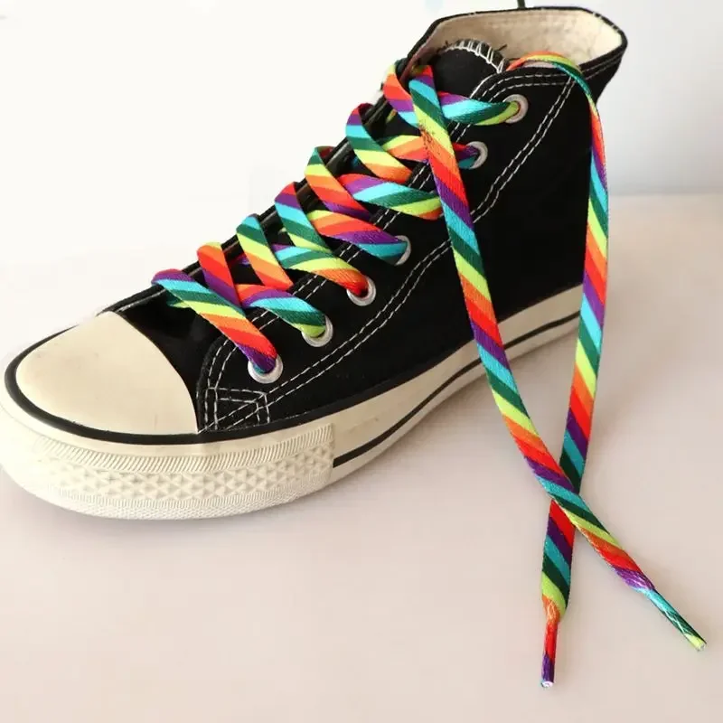 Neue flache Regenbogen-Schnürsenkel für Sneaker, bunte Schnürsenkel, farbverlaufene Schnürsenkel für Canvas-Schuhe, Schnürsenkel für Tennis, Damen und Herren – Detail 15