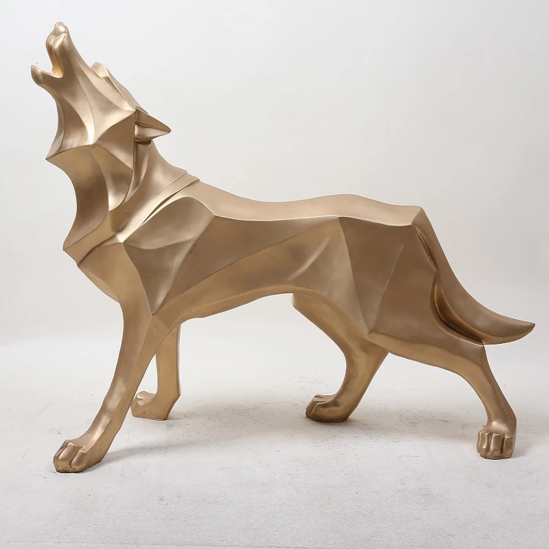 Wolf Statue Modern Abstract Geometric Style Resin Wolf Animal Figurine Office Home Decoration Accessories Gift