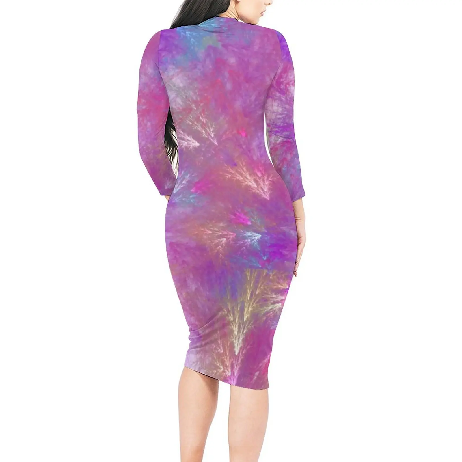 Mystic Splash Bodycon Dress Holiday Colorful Abstract Print Night Club Dresses Woman Long Sleeve Custom Street Fashion Dress