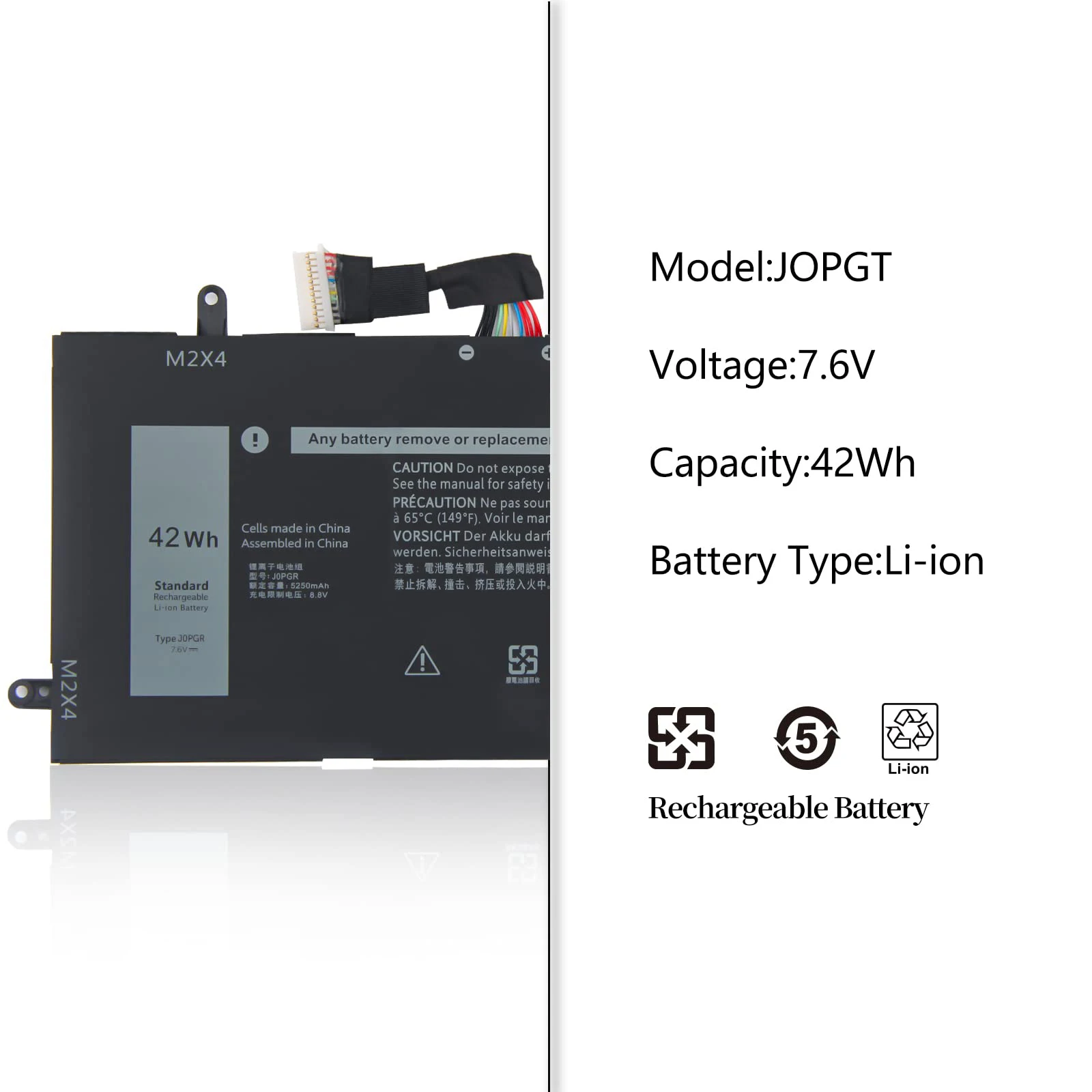 J0PGR Laptop Battery Replacement for Dell Latitude 12 5285 5290 2-in-1 T17G 0J0PGR JOPGR 1WND8 X16TW 0X16TW 0FTH6F 7.6V42Wh4Cell