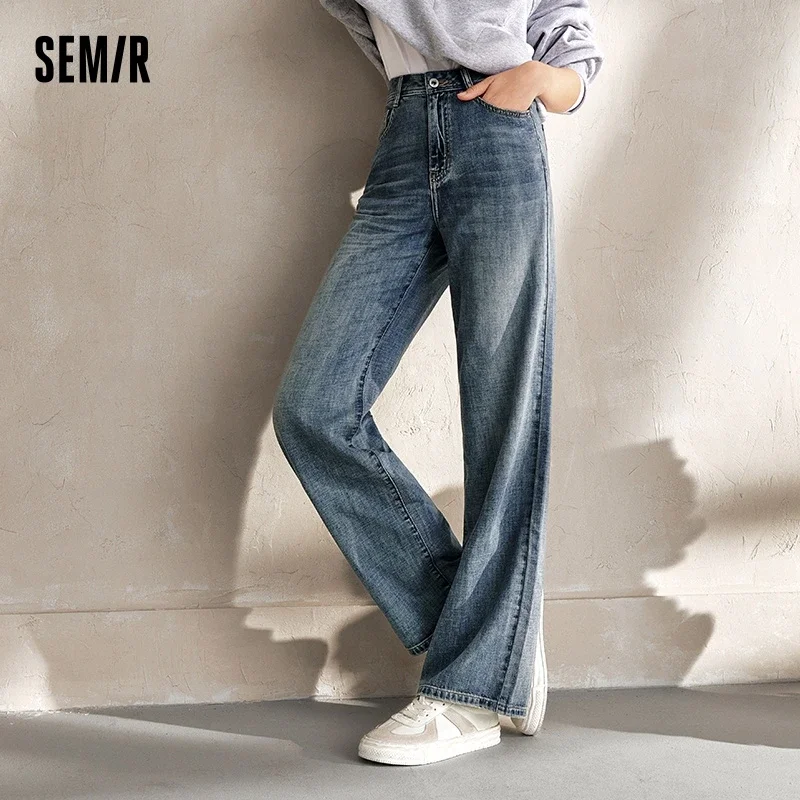 Semir Pants Women High-Rise Cotton Jeans Trousers a Taller Look Autumn 2024 New Wide Leg Pants that Conceal Flesh