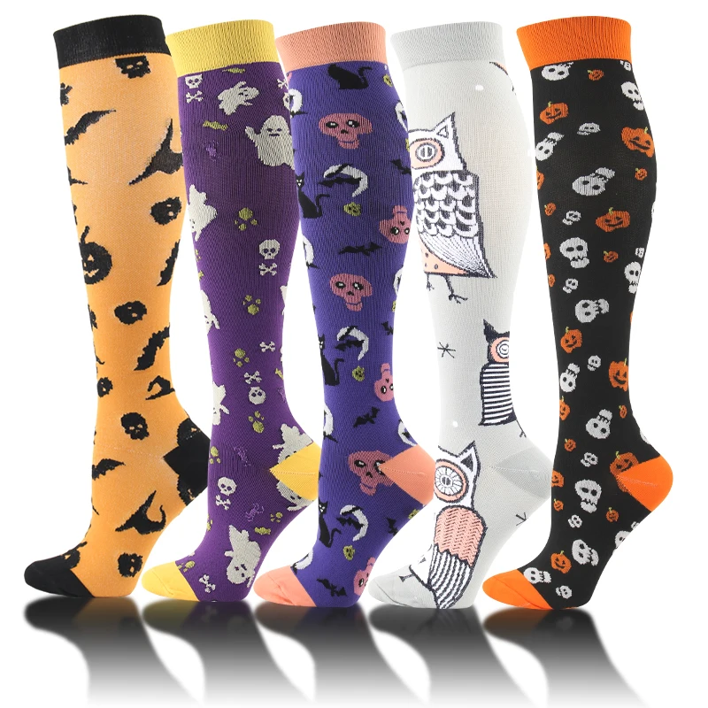 Halloween Compression Socks Pumpkin Head Witch Spider Web Pattern Long Stockings Men Women Running Sports Socks Halloween Gifts