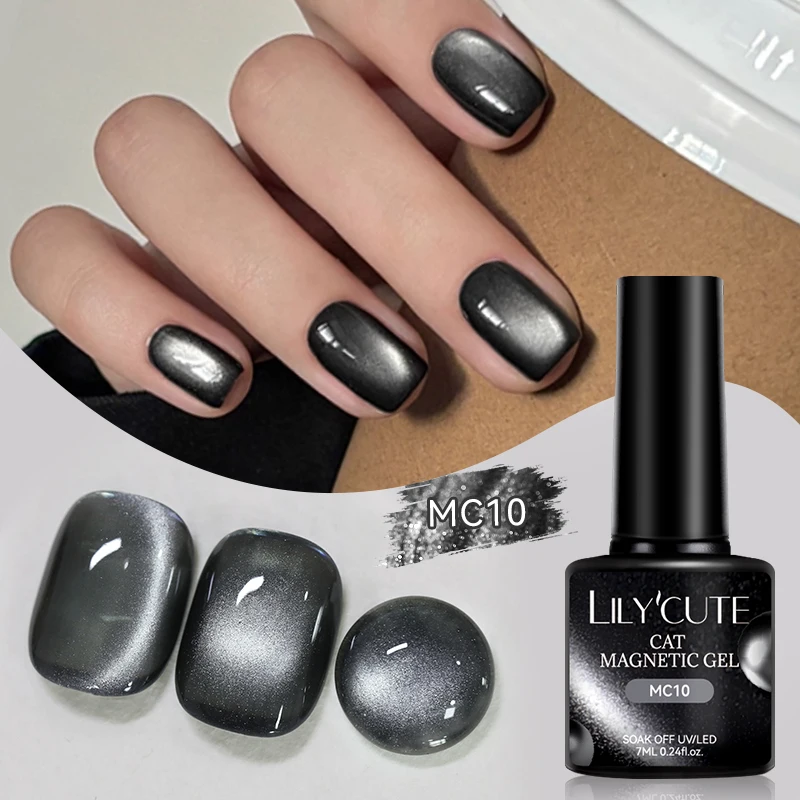 LILYCUTE 7 مللي أسود كريستال القط المغناطيسي هلام تألق بريق هلام طلاء الأظافر شبه دائم نقع قبالة UV LED هلام رسومات أظافر #2