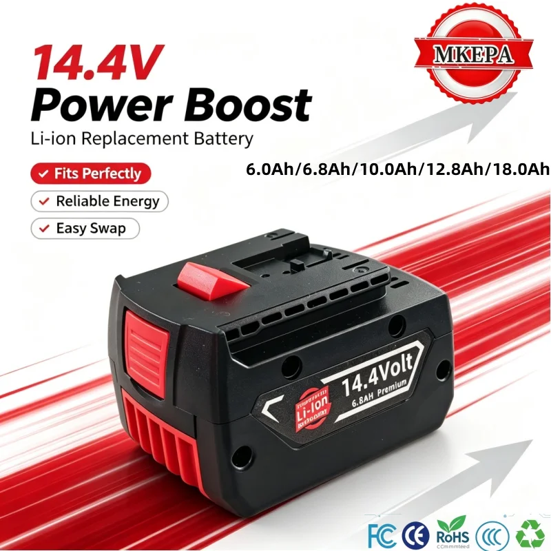 14.4V Multi‑Capacity 6.0Ah 6.8Ah 10.0Ah 18.0Ah Lithium‑ion Battery Pack Replacement For Bosch GBH GDR GSR 1080 DDS180 BAT614G