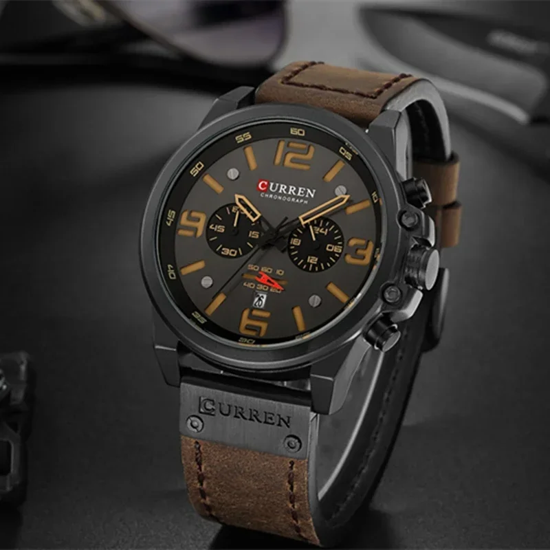 Curren topo relógio masculino marca de luxo moda pulseira couro quartzo relógios masculinos casual data negócios relógios pulso montre homme