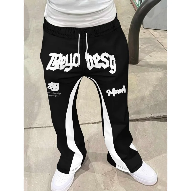 Y2k Flared Pants Men Loose 3D Print Trousers Casual Sweatpants Mid Waist Sporty Female Clothes Streetwear Hip Hop Vintage Pants