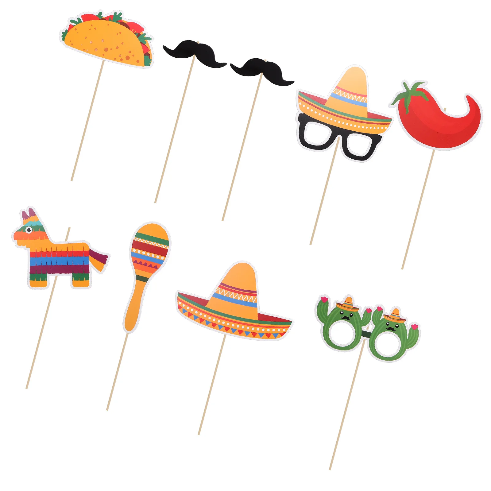

9pcs Carnival Photo Props Mexican Party Decoration Supplies Handheld Booth Decor For Festival Photography Party