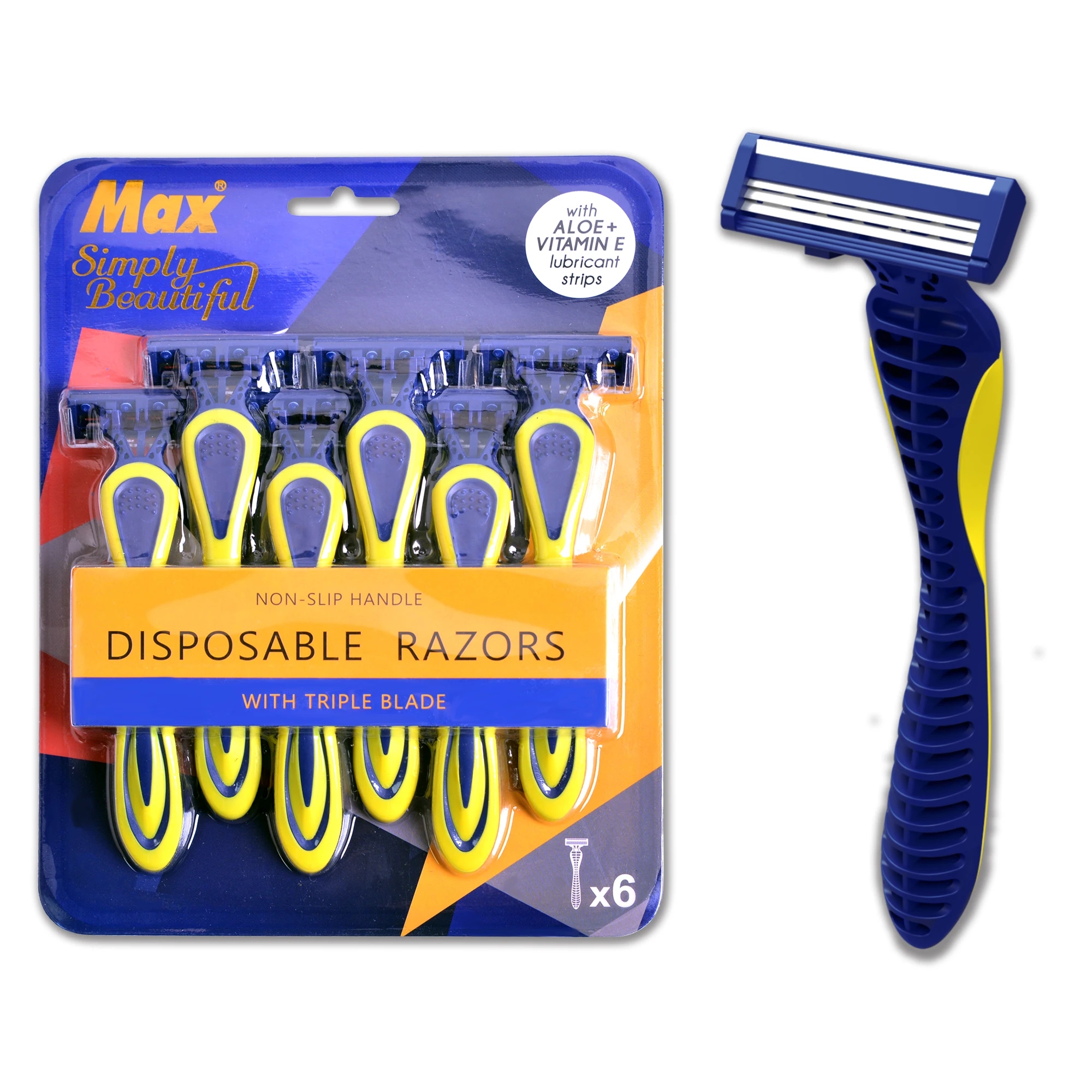 

razor for man 6 pcs triple blade disposable razor non-slip handle shaving razor with very sharpness stainless steel blade