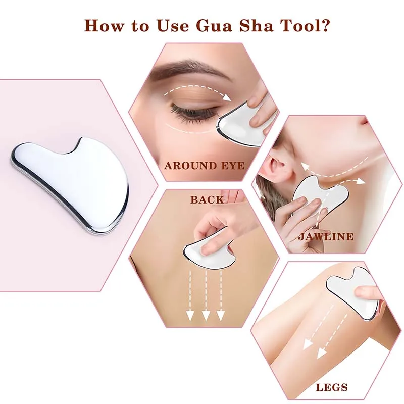 Eiscoller aus Edelstahl, Gua Sha und Gesichtsroller-Set für Gesichtsmassage, Lymphdrainage, Gesichtsformung, inklusive Beutel