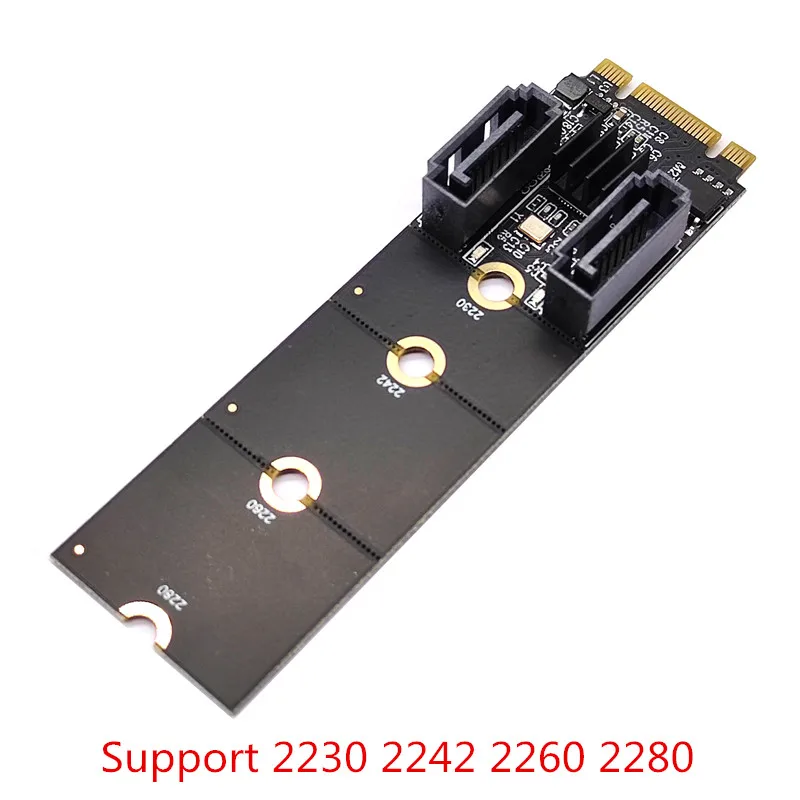 NGFF M2 NVME to SATA3.0 6Gb Card Adapter M.2 Key-M PCIE NVME to Dual SATA 3.0 Expanion Card Riser Converter JMB582 PCIE 3.0 Chip — zdjęcie produktu 3