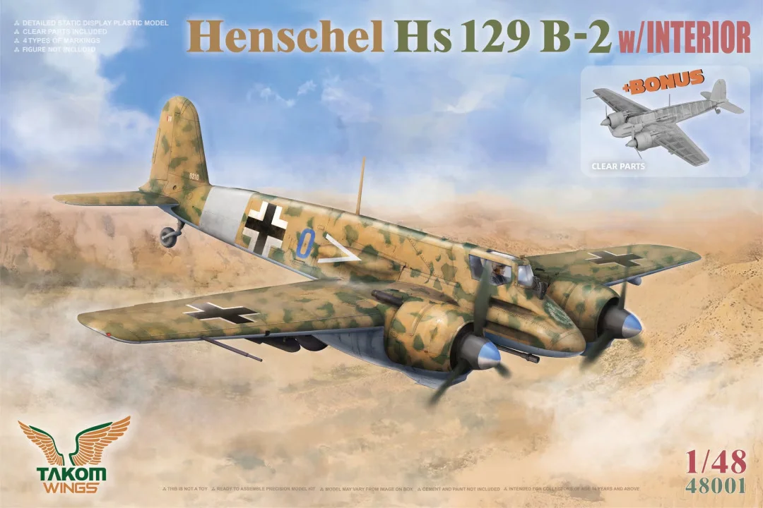 

TAKOM 48001 Henschel Hs129 B-2 1/48 Комплект масштабной модели военного самолета