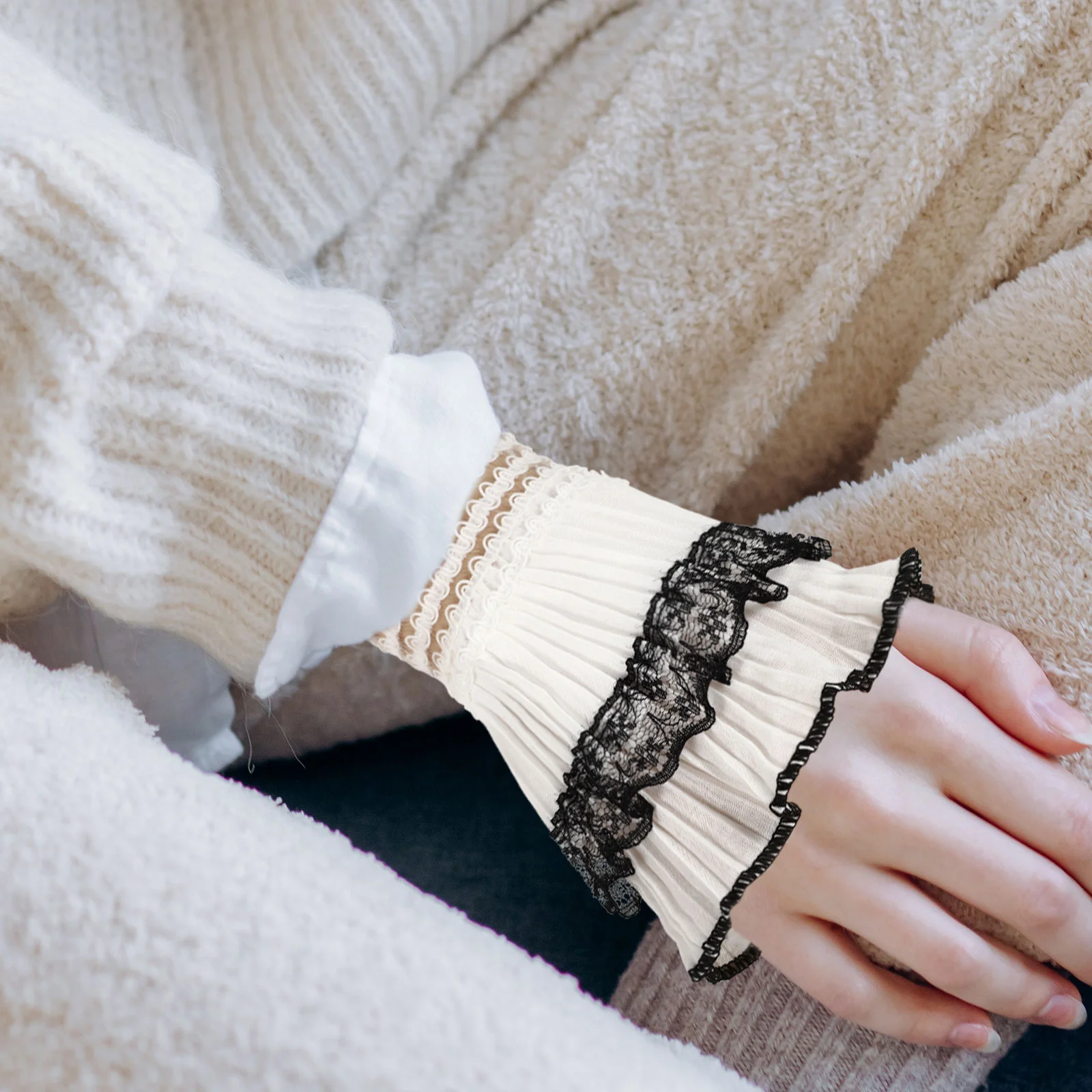 Decorative Cuffs Women Bangles Bracelet Lace Studded Mittens Wrist for Shirt Chiffon Fake