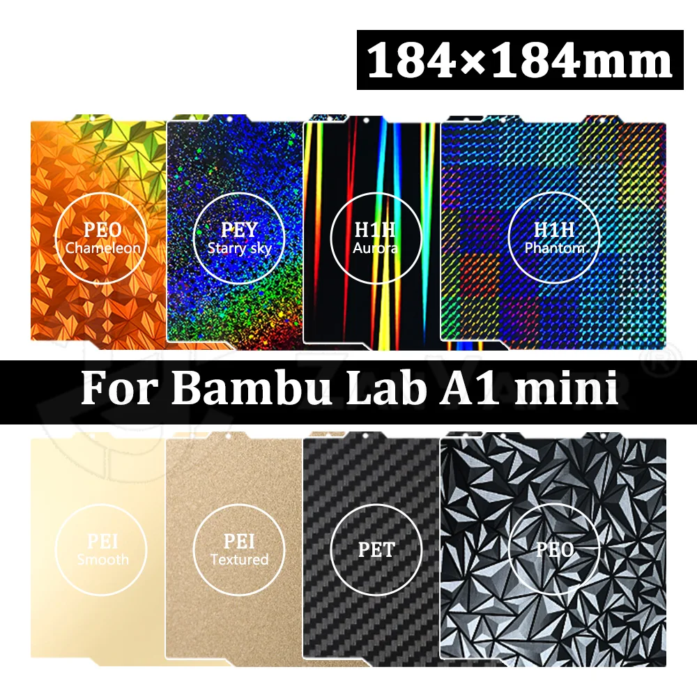 Für Bambu Lab A1 Mini Bauplatte 184x184 Doppelseitig H1H PEY PEO PET PEI Bett Federstahlblech Pei Blatt 3D-Drucker Teil – Detail 1