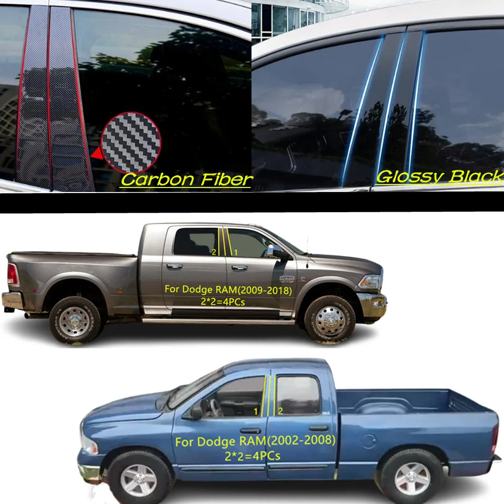 

Car PC Material Pillar Post Cover Door Trim Window Molding Sticker Plate Accessories For Dodge RAM 2002-2008 2009 2010 2011-2018