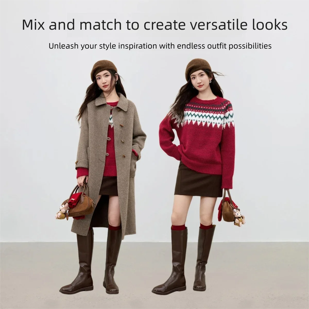 SENTUBILA Women's Chrismas Sweater 2025 Winter Fair Isle Wool Blend Round Neck Loose Knitwear Long Sleeve Top Female W54EE5750