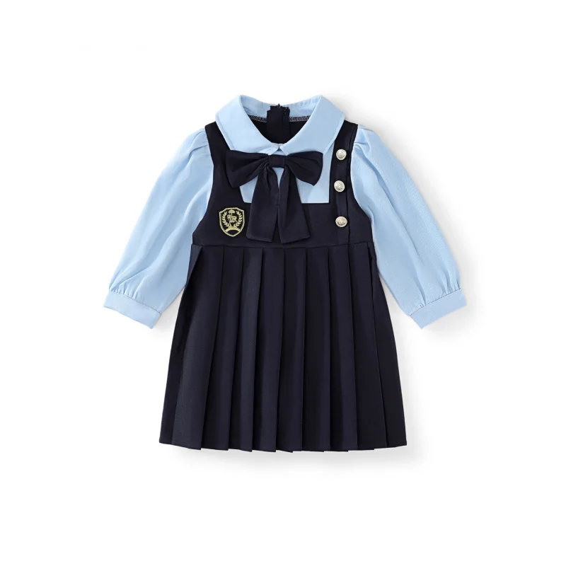 

Girls Spring and Autumn New College Style Pleated Skirt Spliced Long Sleeve Dress Children's Uniform