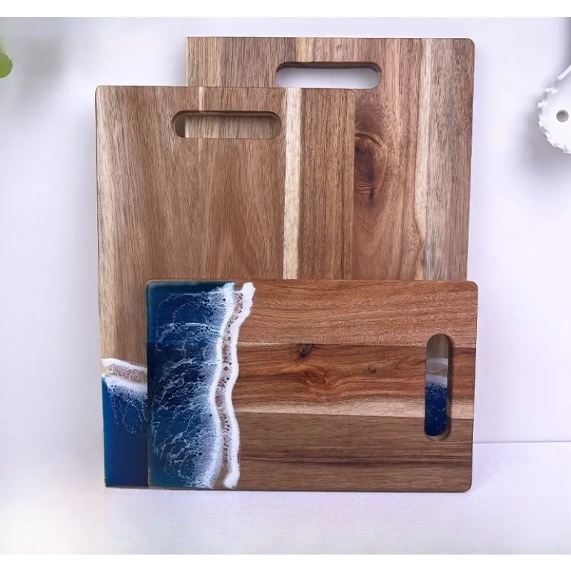 

Rosewood Kitchen Board - Epoxy-Filled Butcher Block for Steak & Pizza, Wooden Cutting Board with Juice Groove, Ready Stock