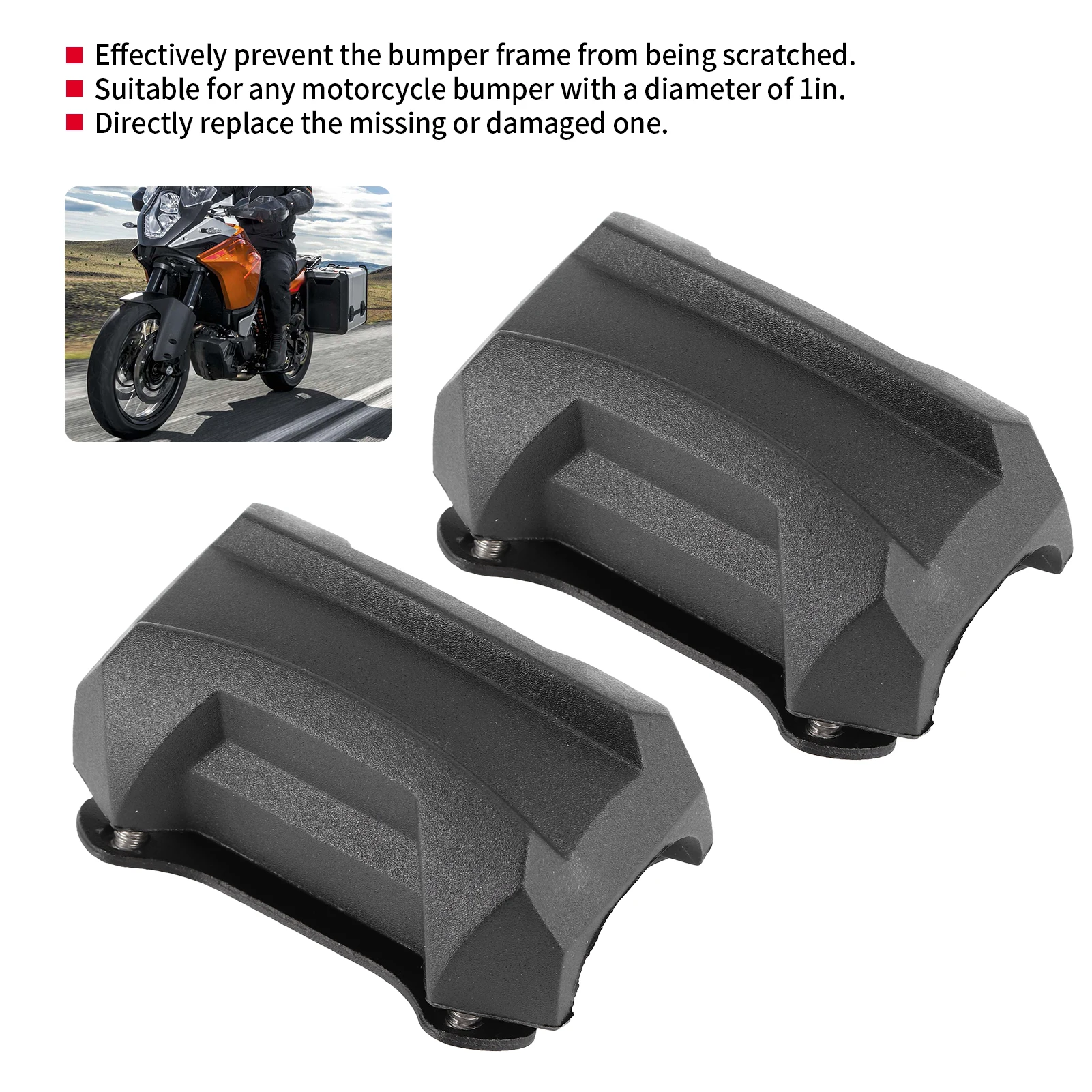 25mm/1in Motorcycle Bumper Guard Anti Drop Rubber Protector Universal Fit for R1200GS R1250GS F800GS