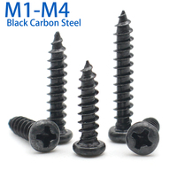 100pcs M1 M1.2 M1.4 M1.5 M1.7 M2 M2.3 M2.6 M3 M3.5 M4 Cross Pan Round Head Phillips Self-tapping Screws Black Carbon Steel Screw