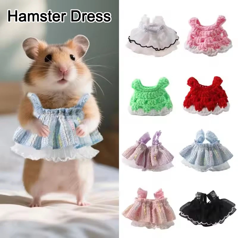

Lovely Handmade Mini Knitted Hamster Dress Princess Skirt Bow Coat Set for Small Pets Soft Coat for Ferrets Hamsters Guinea Pigs