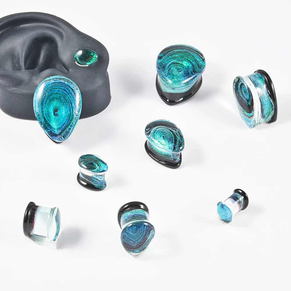 1Pair Glass Galaxy Water Drop Ear Expanders Tunnels Gauges Piercing Earring Plugs Body Jewelry Strechers