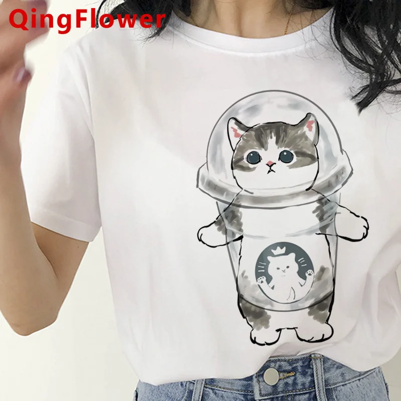 Cat t-shirt tshirt women casual aesthetic japanese white Korea t shirt white t shirt harajuku