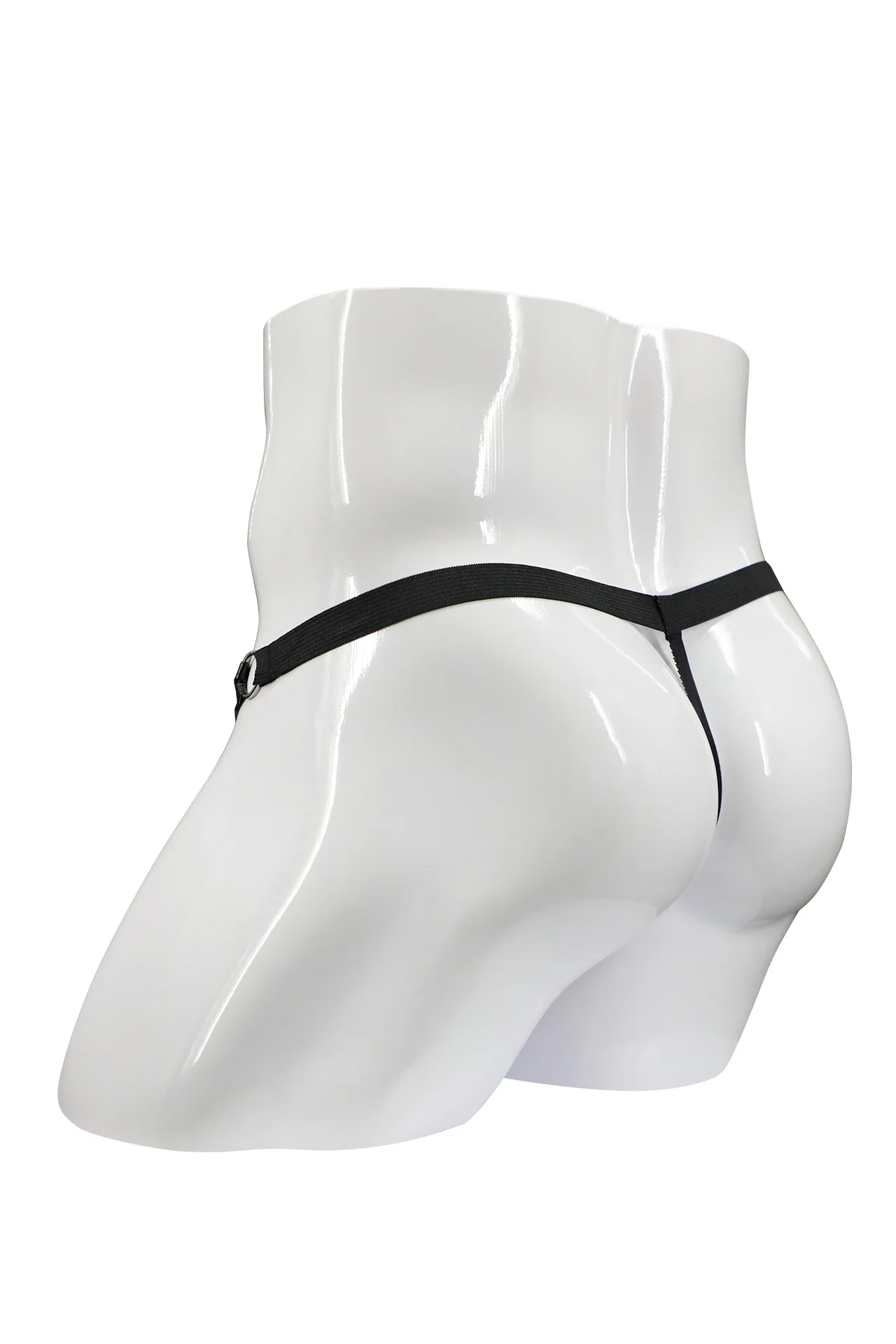 ผู้ชายเร้าอารมณ์ T กลับ Thongs เกย์เซ็กซี่ต่ําเอว U กระเป๋านูน G-String หนัง Faux สีดํา Homme เปิดก้นกางเกงยืดหยุ่น