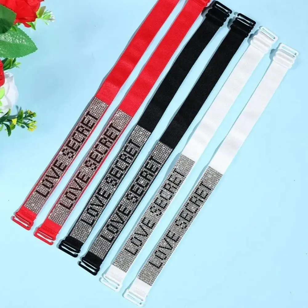 Strap Letra Strass Bra, Double-Ombro Sutiã Acessórios, Roupa Interior Anti-Slip Buckle Belt