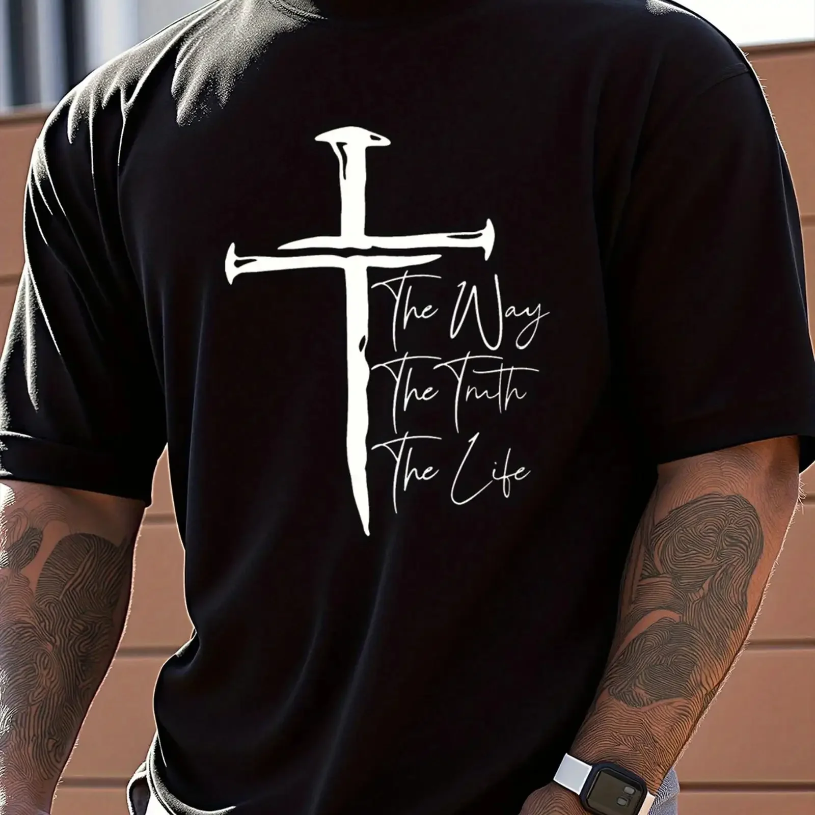 T-shirt pour homme à thème chrétien, motif croix, style vintage délavé, légèrement doux, pour un usage quotidien