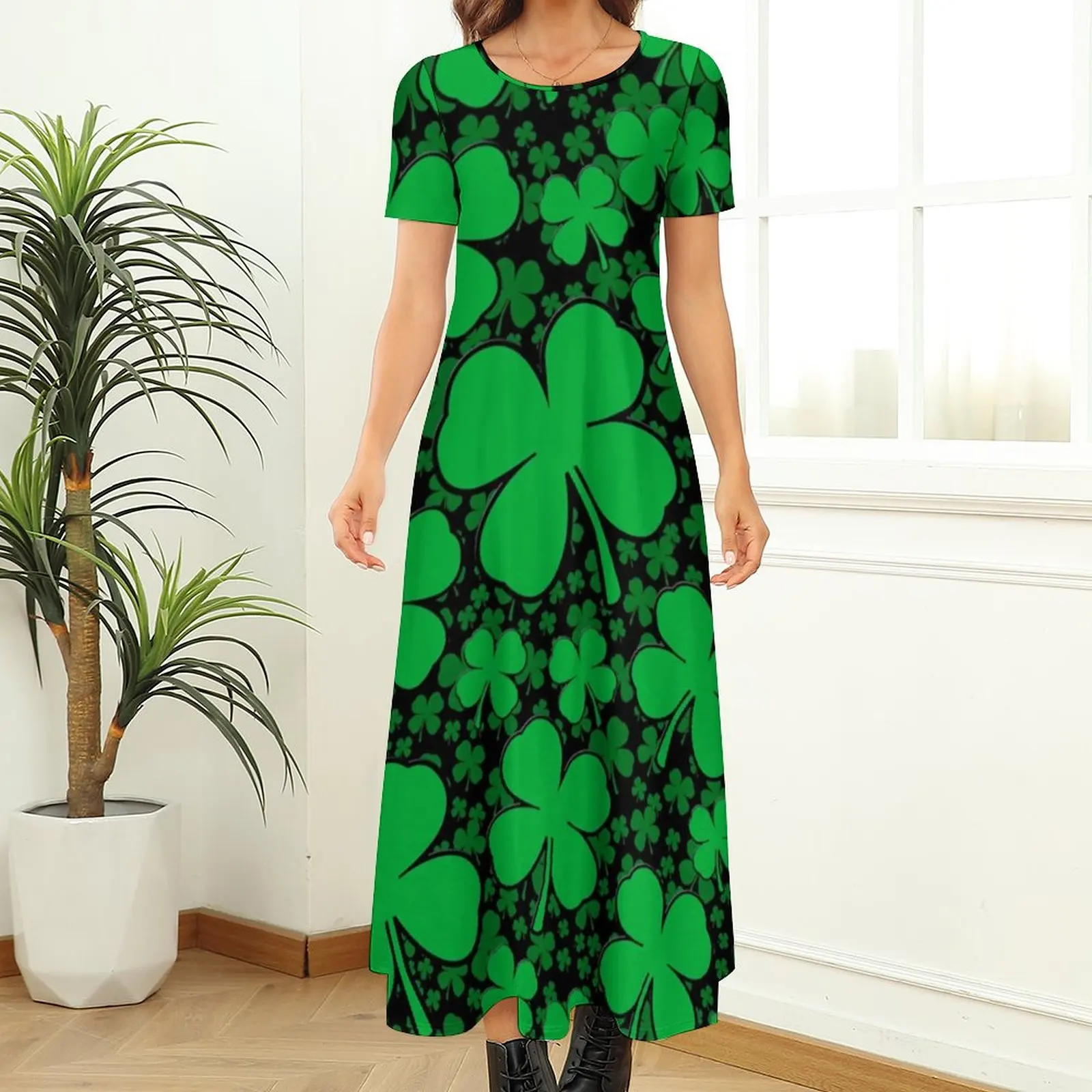 St Patrick's Day Dress Irish Style Green Shamrocks Funny Boho Beach Long Dresses Womens Party Maxi Dress 5XL 6XL 7XL